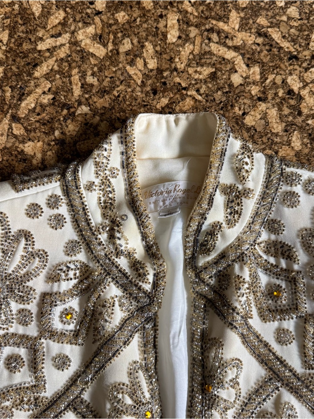 Cream and Gold Embellished Cropped Jacket - Picture 3 of 6